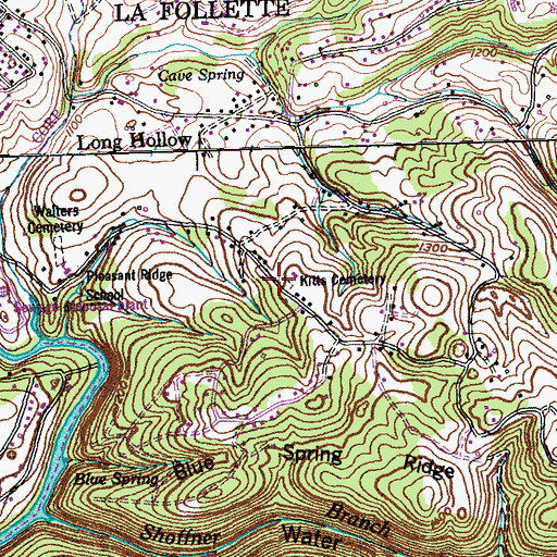 Topographic Map of Kitts Cemetery, TN
