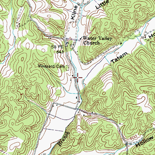 Topographic Map of Kline Hollow, TN