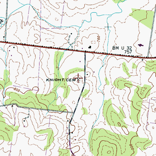 Topographic Map of Knight Cemetery, TN