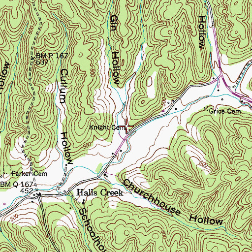 Topographic Map of Knight Cemetery, TN
