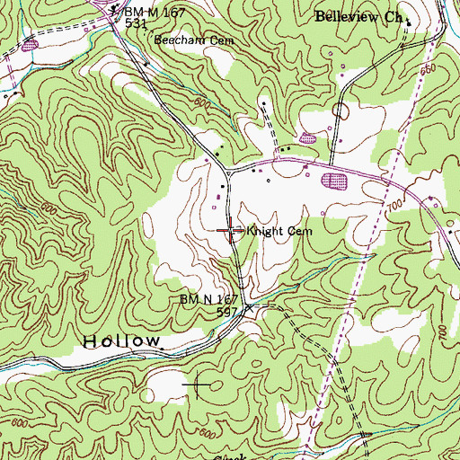 Topographic Map of Knight Cemetery, TN