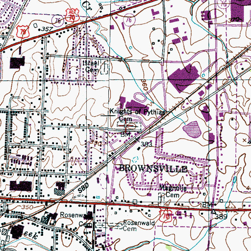 Topographic Map of Knights of Pythias Cemetery, TN