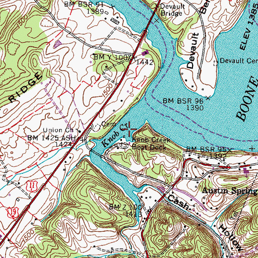 Topographic Map of Knob Creek Boat Dock, TN
