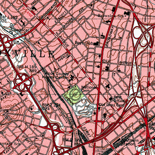 Topographic Map of Knox County Health Center, TN
