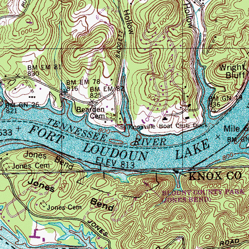 Topographic Map of Knoxville Boat Club Dock, TN