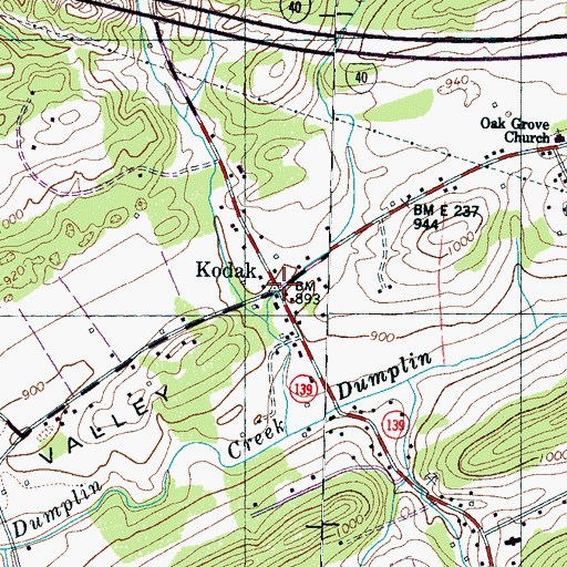 Topographic Map of Kodak, TN