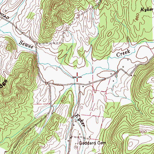 Topographic Map of Kyker Branch, TN