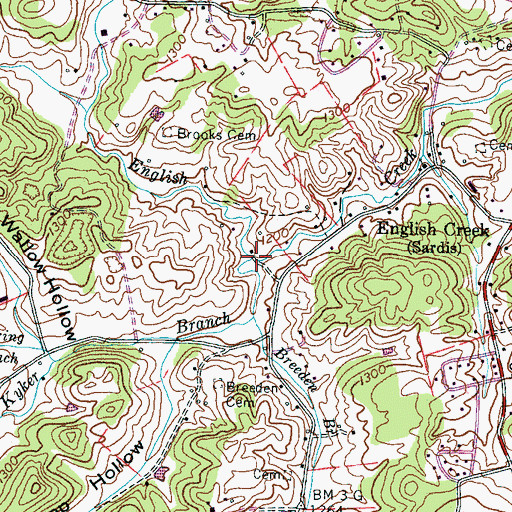 Topographic Map of Kyker Branch, TN