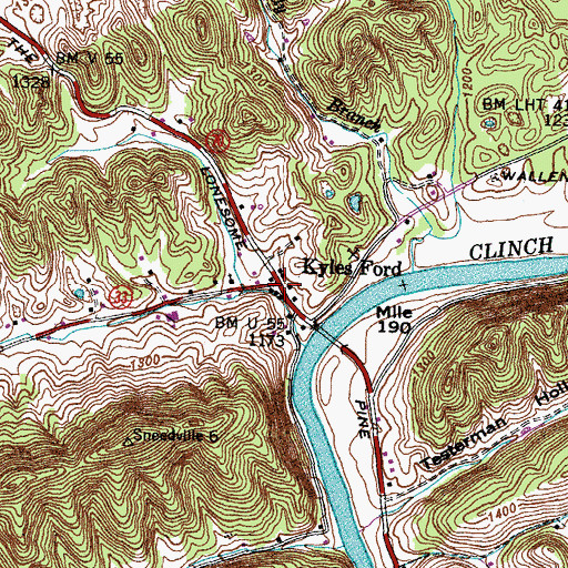 Topographic Map of Kyles Ford, TN