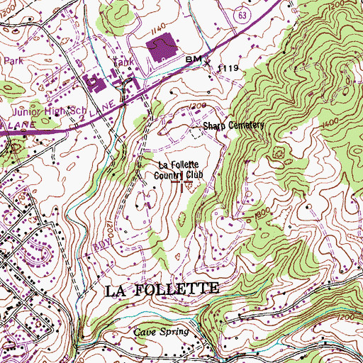 Topographic Map of La Follette Country Club, TN