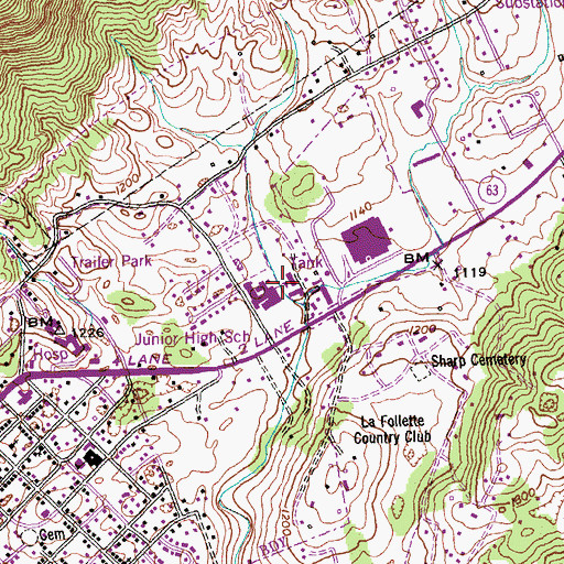 Topographic Map of La Follette High School, TN