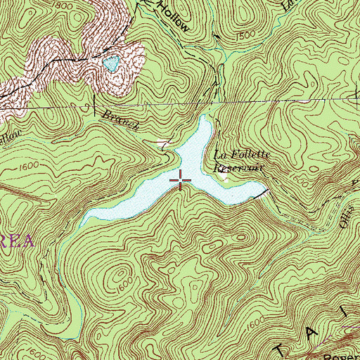 Topographic Map of La Follette Reservoir, TN