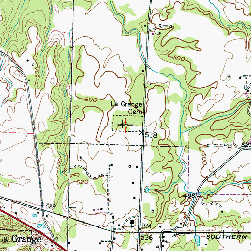 Topographic Map of LaGrange Cemetery, TN