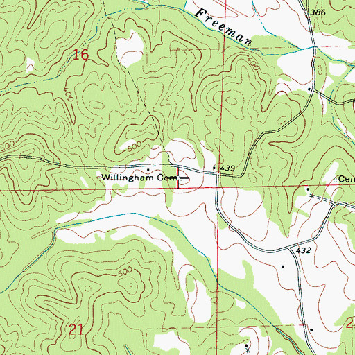 Topographic Map of Willingham Cemetery, AL