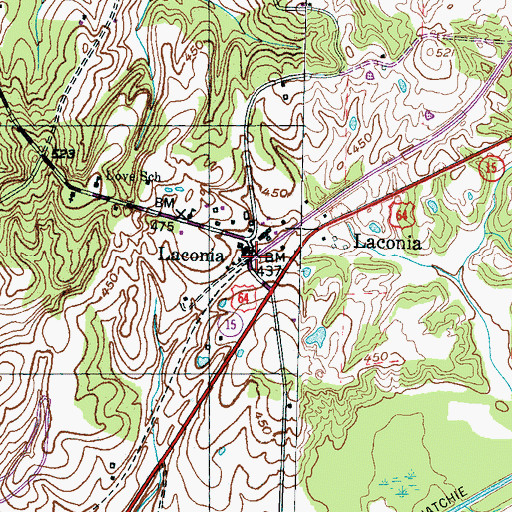 Topographic Map of Laconia, TN