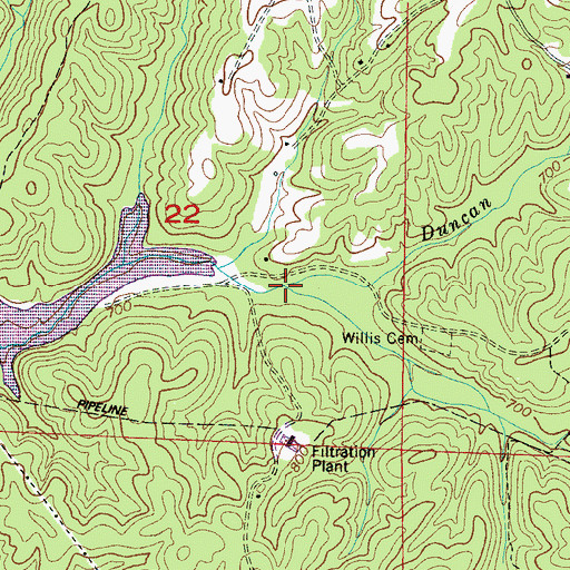 Topographic Map of Willis Branch, AL