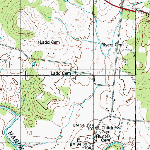 Topographic Map of Ladd Cemetery, TN