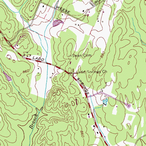 Topographic Map of Ladd Springs Church, TN
