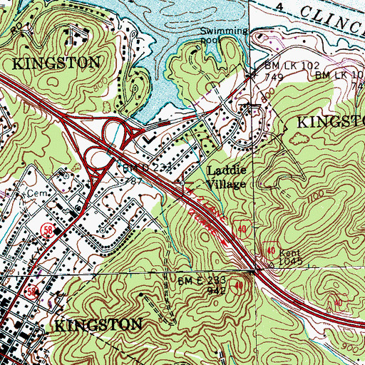 Topographic Map of Laddie Village, TN