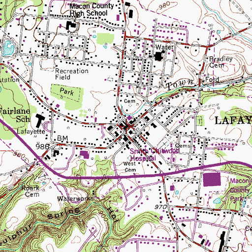 Topographic Map of Lafayette, TN