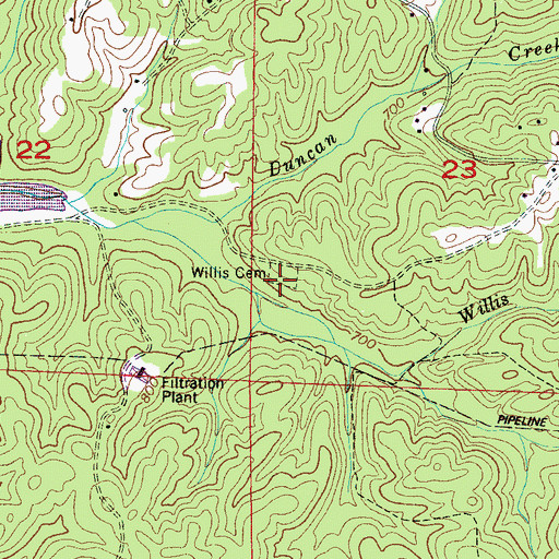 Topographic Map of Willis Cemetery, AL