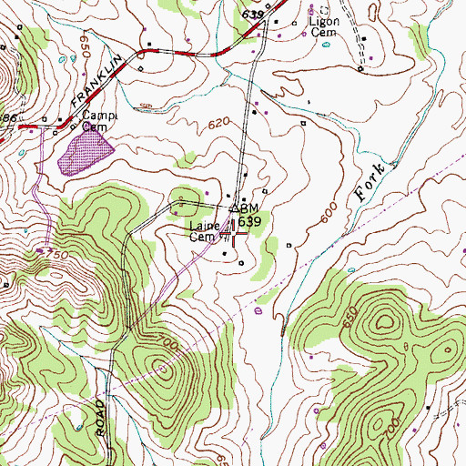Topographic Map of Laine Cemetery, TN