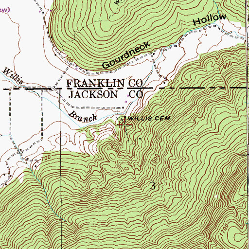 Topographic Map of Willis Cemetery, AL