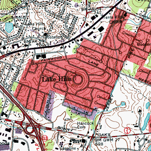 Topographic Map of Lake Hills, TN