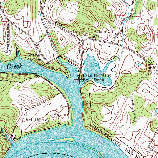 Topographic Map of Lake Richland Boat Dock, TN