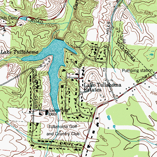Topographic Map of Lake Tullahoma Estates, TN