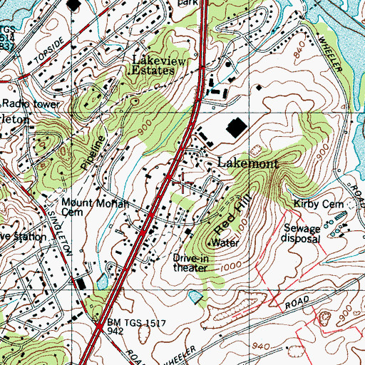 Topographic Map of Lakemont, TN