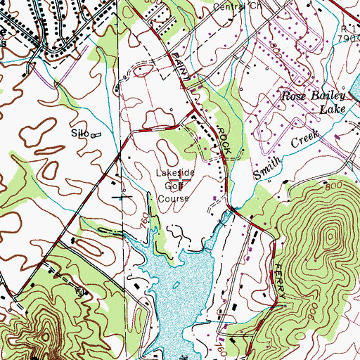 Topographic Map of Lakeside Golf Course, TN