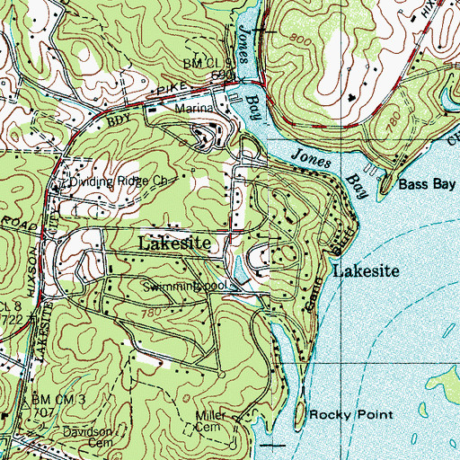 Topographic Map of Lakesite, TN