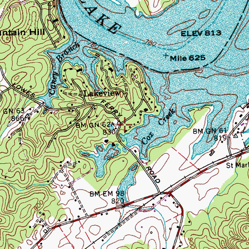 Topographic Map of Lakeview, TN