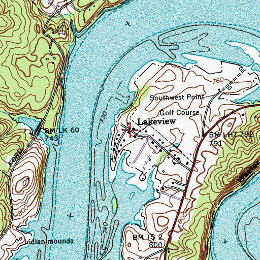Topographic Map of Lakeview, TN