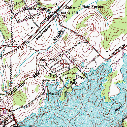 Topographic Map of Lakeview Cemetery, TN