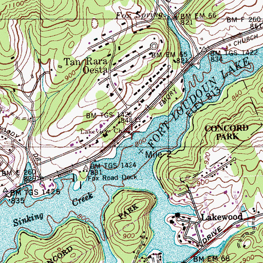 Topographic Map of Lakeview Church, TN