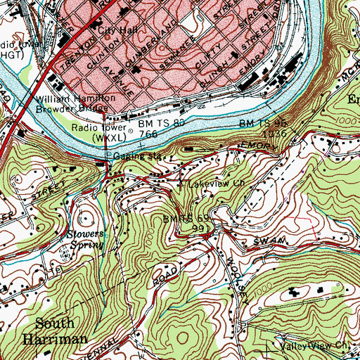 Topographic Map of Lakeview Church, TN