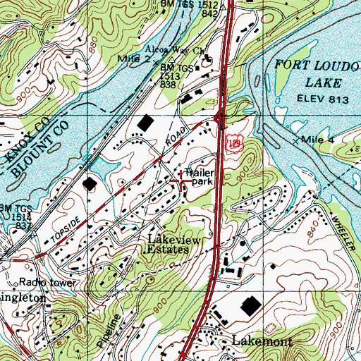Topographic Map of Lakeview Estates, TN