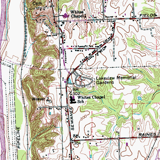 Topographic Map of Lakeview Memorial Gardens, TN