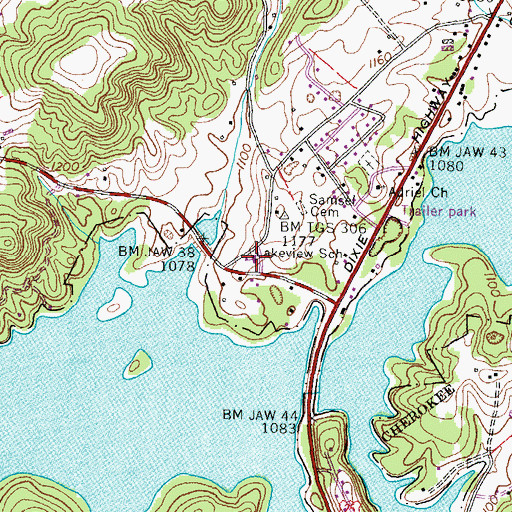 Topographic Map of Lakeview School, TN
