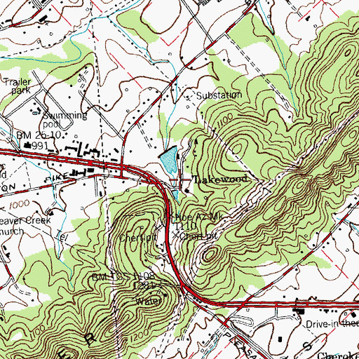Topographic Map of Lakewood, TN