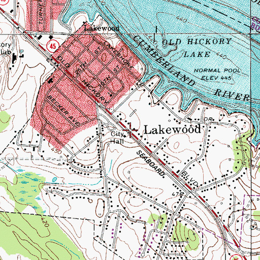 Topographic Map of Lakewood, TN