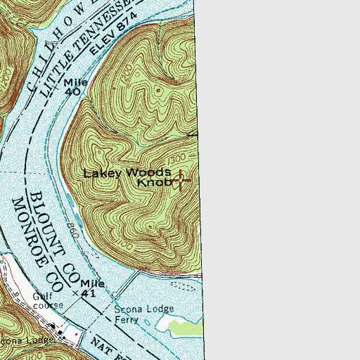 Topographic Map of Lakey Woods Knob, TN