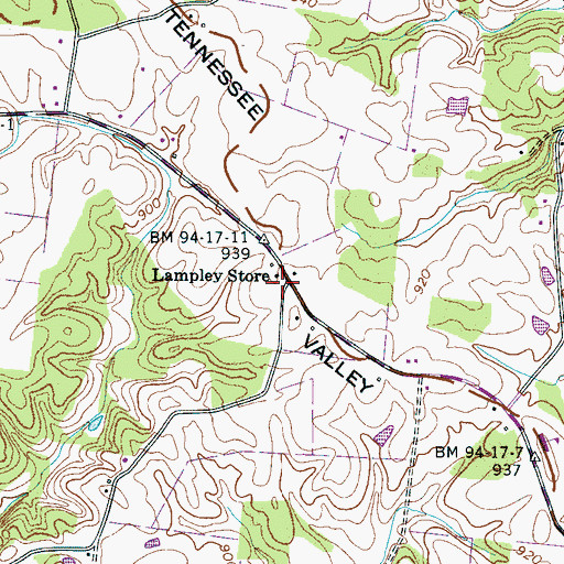 Topographic Map of Lampley Store, TN