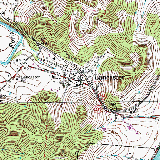 Topographic Map of Lancaster, TN