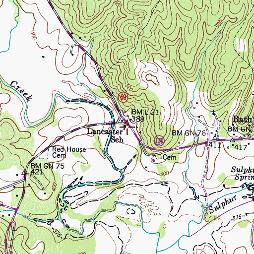 Topographic Map of Lancaster School, TN