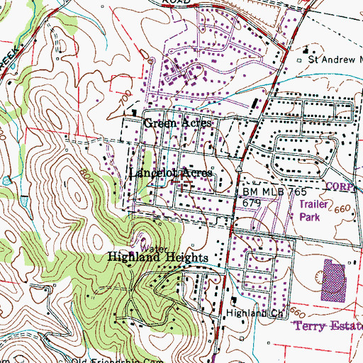 Topographic Map of Lancelot Acres, TN