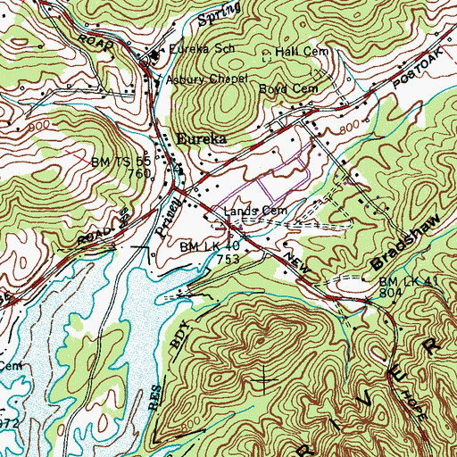 Topographic Map of Lands Cemetery, TN