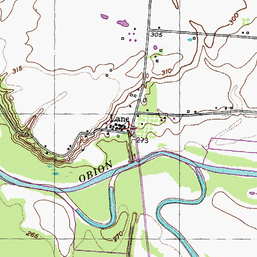 Topographic Map of Lane, TN